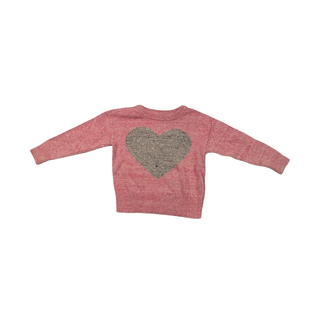 Baby Gap Toddler Girls Pink Marl Grey Heart Knit Cotton Sweater Size 2T